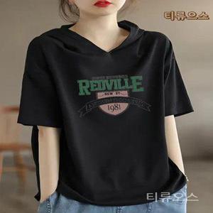 여성 티셔츠 여름 루즈핏 후드 티셔츠 프린팅 5부 티셔츠 반팔티 편한 빅사이즈 티류으