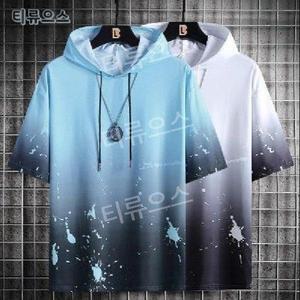 남자 반팔 후드티 빅사이즈 여름 캐주얼 2피스 티류으스