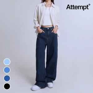 어템트 / 여성용 핏초이스진 / 사이드 절개 밴딩 와이드핏 청바지 / 기모 / 데님 팬츠