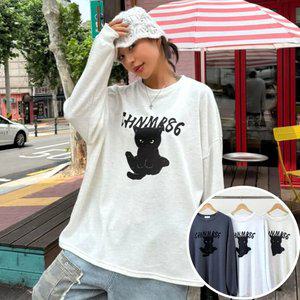 86냥냥카우스 긴팔 BOX 여성 오버핏 티셔츠 (3컬러) 박시핏 빅사이즈 맨투맨