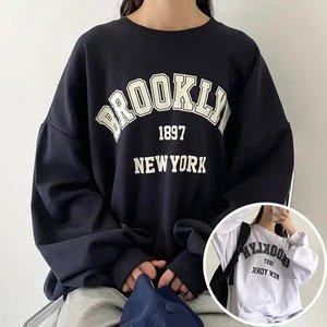 브루클린 긴팔 BOX 맨투맨 여성 오버핏 티셔츠 (3컬러) 박시핏 빅사이즈