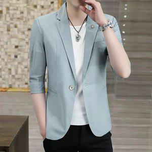 남자 여름 냉감 정장재킷 머슬핏 하객룩 7부 반팔 스트라이프 마이 화려한자켓 슬림핏