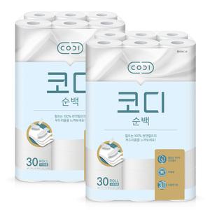 코디 3겹 천연펄프 순백, 30m, 30롤, 2개