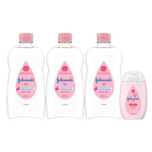 존슨즈 오일, 500ml, 3개 + 증정(핑크 로션, 100ml, 1개)