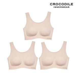 [크로커다일] 감탄브라 소프트 나일론모달 패드일체형 U넥 브라3종 아몬드베이지 CDWB