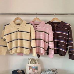 초코샌드 스트라이프 카라 니트 (3color)