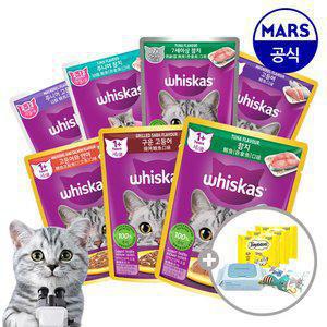 위스카스팩 파우치 24개 골라담기+캣닢쿠션+베베숲물티슈+템테이션12gx3개