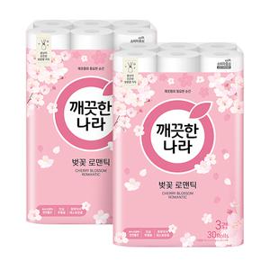 깨끗한나라 3겹 벚꽃 로맨틱 프리미엄, 27m, 30롤, 2개