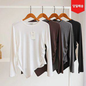 [잇수다] 브셔리 레이온 셔링 언발 라운드 스판 긴팔 티셔츠 (자체제작)