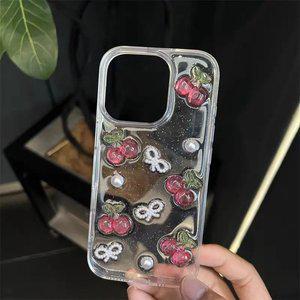 최신 귀여운 아이폰 케이스 리본 체리 투명 레진 / 핸드폰케이스 16 15 14 13 12 프로