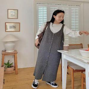 도톰버튼 뷔스티에 니트 롱 원피스 (one color)