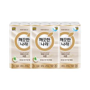 깨끗한나라 3겹 촉앤감 시그니처 쉬폰, 27m, 30롤, 3개