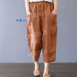 여성 배기핏 9부바지 면마바지 여름용 여 밴딩 슬랙스 면마 면마 와이드 중년여성의류