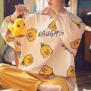 쉬블림로브 (긴팔+긴바지) 여성 오리 패턴 꿀잠 홈웨어 파자마 잠옷 세트 GWD0302