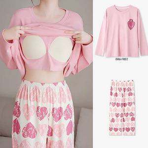 쉬블림로브 (긴팔+긴바지) 여성 패턴 캡 홈웨어 파자마 잠옷 세트 GWD0678