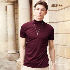 반팔목폴라 남성 여름 티셔츠 하이넥 봄 남자 반목티 반팔티셔츠 티류으스