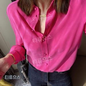 핫핑크 여성 긴팔 블라우스 남방 셔츠 세미 티류으스