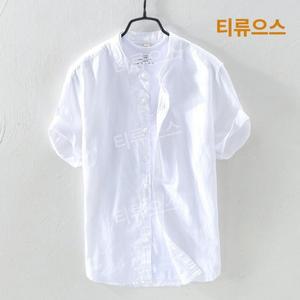 남자 모시옷 여름 계량 생활 남성 인견옷 세트 반소매 중년 개량 삼베 카라 상의 티류