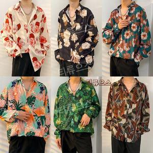 구김없는 무대의상 캐주얼 남성 정장 난방 여름 셔츠 루즈핏 실크 긴팔 티류으스