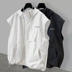 남자 얇은 민소매 후드집업 여름 스포츠 남성 조끼 오버핏 캐주얼 바람막이