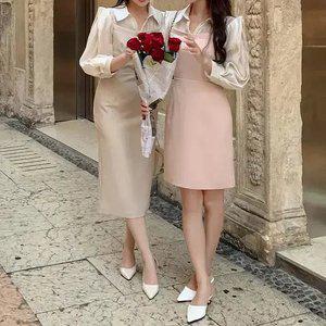 란느 배색 퍼프 원피스 봄 가을 2Type 숏롱