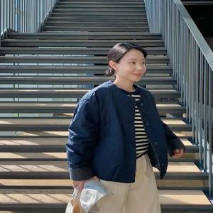 워크 배색 코듀로이 하프 패딩 (one color)