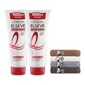 로레알파리 토탈리페어5 헤어팩 빅사이즈 400ml 2개 + 스누피 타올 1장(색상 랜덤)