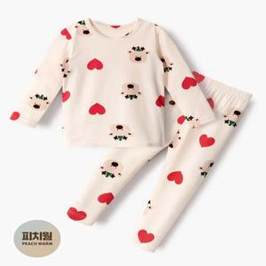 유니프랜드 하트루돌프 피치웜 9부내의 아동 유아 기모 실내복 상하세트