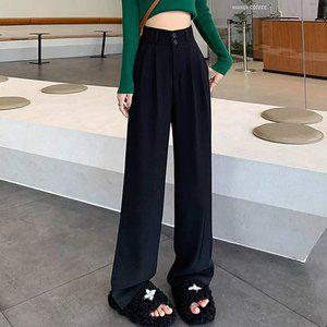 힙제이 버튼 주름 슬랙스 와이드핏 여성 통바지