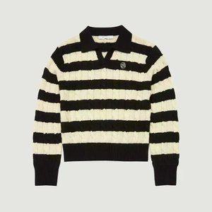 [행텐]여성 스트라이프 슬릿 카라 크롭 니트-SE2021046014034