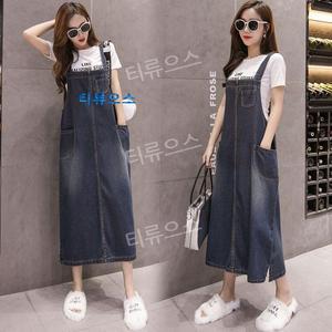 멜빵 청치마 원피스 스커트 롱 빅사이즈 데님 진청 세트 맬빵 여름 겨울용 코디 청 오