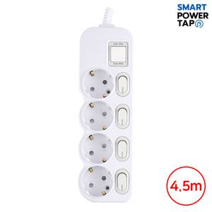 스마트파워탭 국산 LED 개별 절전 스위치 4구 4.5m 멀티탭 / 전기 연장선 안전 멀티 콘