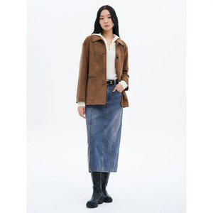 [에잇세컨즈] 앞절개 틴워싱 데님 롱스커트  블루 (165127AP3P)