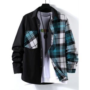 남성 격자무늬 루즈 오버핏 체크 남방 셔츠