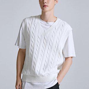 [스파오] (QR) (워셔블코튼)케이블 V넥 베스트 (SPKVC49U95-T)