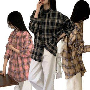 다올샵 여성 체크남방 오버핏 셔츠 긴팔 다양한컬러 인디핑크 베이지 블랙