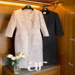 (백화점납품/브랜드공정/격식룩맛집) 모디프 포켓 트위드 H라인 롱 긴팔 원피스 op162