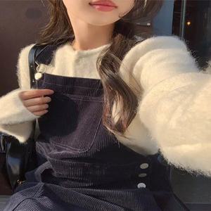 (러블리캐주얼룩/체형커버핏/동안템) 엘빈 루즈핏 코듀로이 오버롤 롱 원피스 op15864