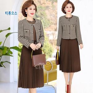 체크정장자켓 원피스세트 중년여성옷 50대 60대 엄마옷 간절기 하객룩 투피스 민소매