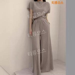 플리츠세트 여름셋업 투피스셋업 등하원룩 하객룩 빅사이즈 와이드팬츠 반팔바지세트