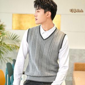 남성니트 가을겨울 브이넥 꽈배기 양복 조끼 티류으스