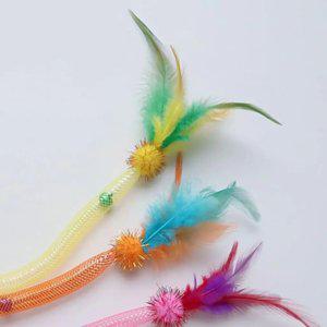 3pcs 믹스 깃털 놀리는 고양이 스틱 스판 메쉬 튜브 장난감 막대 새끼 대화 형 애완