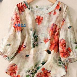 중년 여름블라우스 풍기인견블라우스 4050 고급스러운 모시 시원한 봄여름 꽃무늬 면