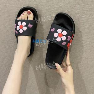 플라워 꽃무늬 슬리퍼 여성 빈티지 쪼리 스타일 패션 티류으스