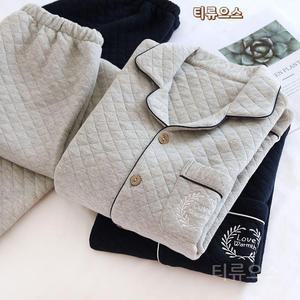 남자 무지 누빔 수면잠옷 잠옷 세트 티류으스