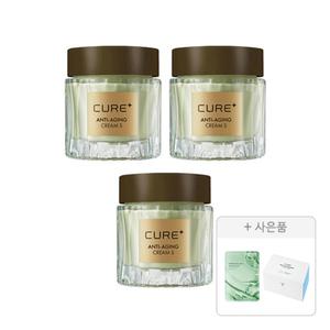 김정문알로에 큐어 안티에이징 크림S, 3개+증정 ( 마일드 코튼 화장솜, 80매, 1개 + 피