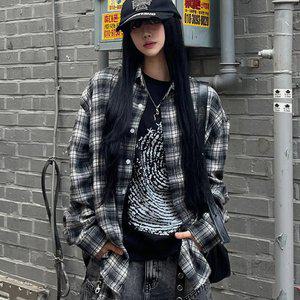 노마드 오버핏 체크 셔츠 블랙