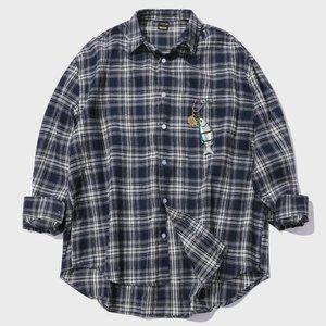 노마드 오버핏 체크 셔츠 네이비