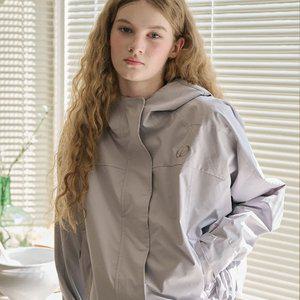 크롭 후드 윈드브레이커 그레이