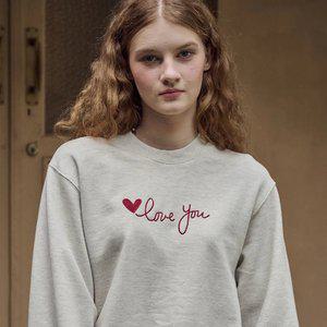 러브유 체인 자수 스웨트셔츠 오트밀